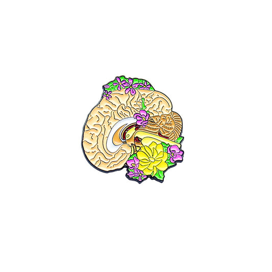 Brain Yellow with Flowers Pin