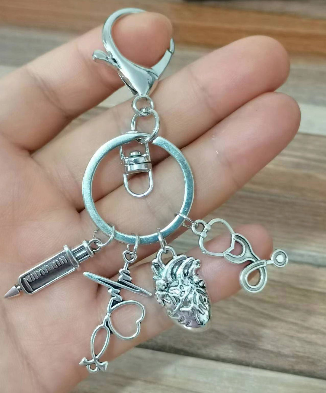 Silver Heart and Stetho Keychain - drtobe